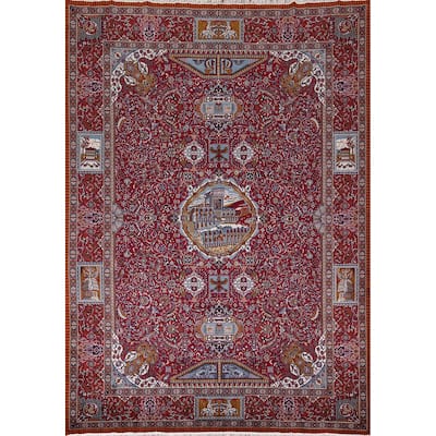 Animals Pictorial Tabriz Turkish Area Rug Machine Made Carpet - 9'9" x 12'6"