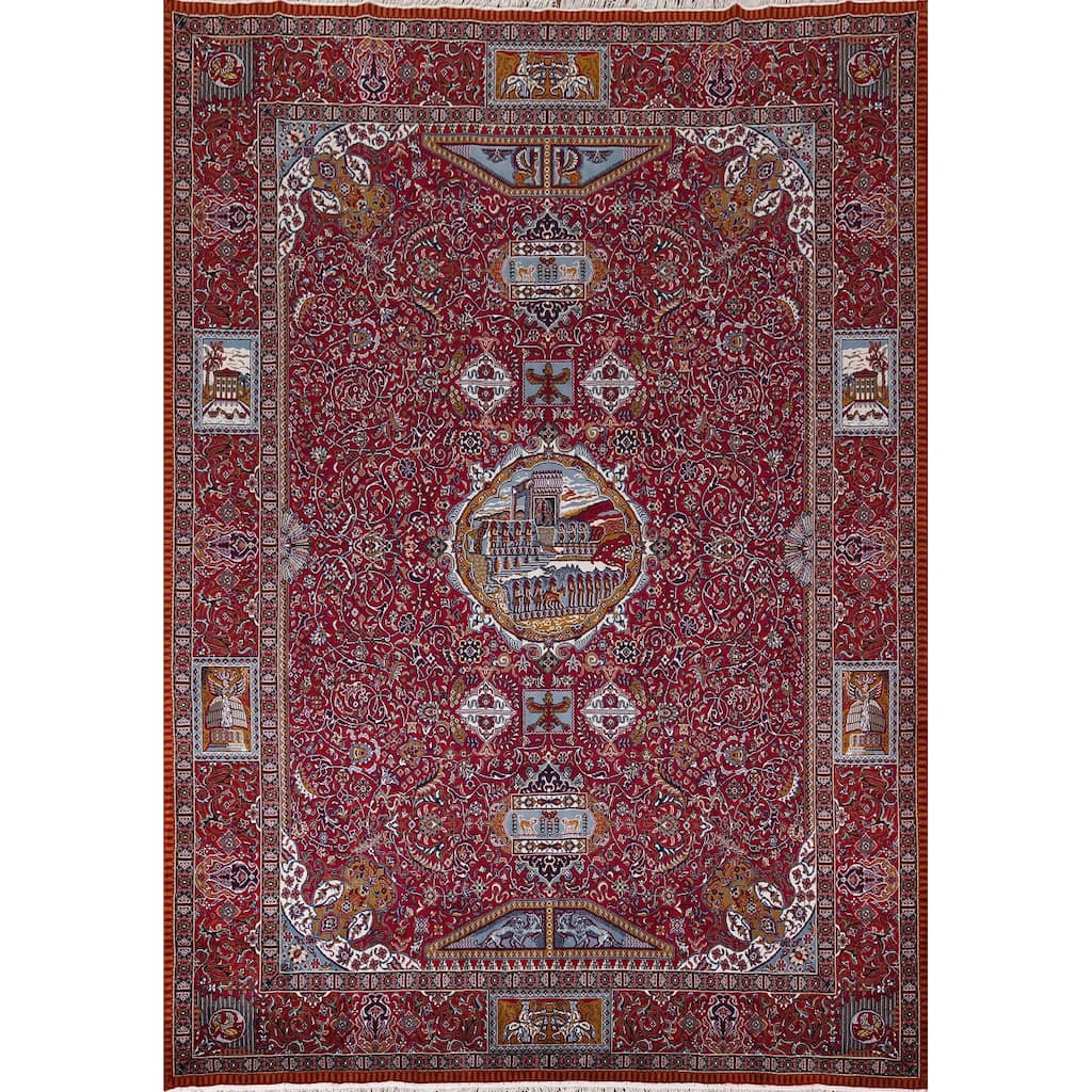 Animals Pictorial Tabriz Turkish Area Rug Machine Made Carpet - 9'9" x 12'6"