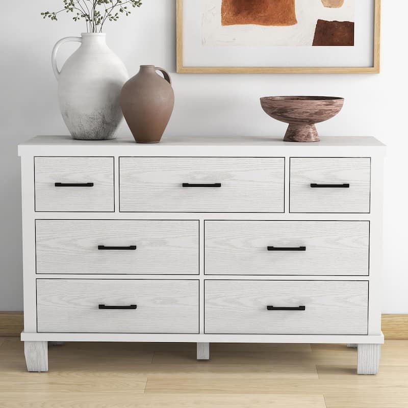 7-Drawer Dresser for Bedroom, Modern Wooden Storage Chest with Metal Handles, Sturdy MDF Organizer for Closet, Nursery