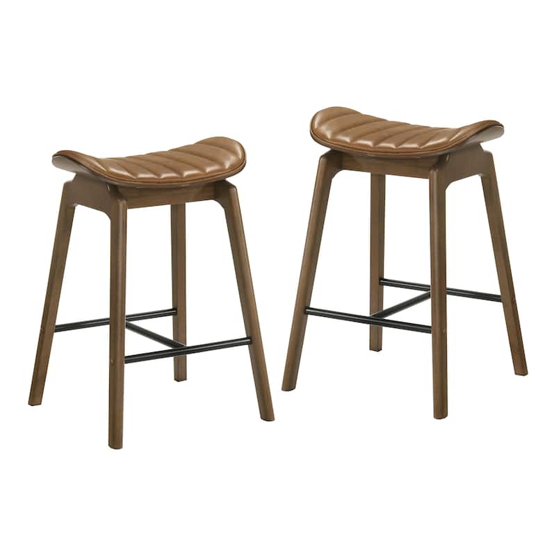 Furniture of America Nallin Mid-Century Modern Walnut Wood Counter Height Saddle Seat Chairs (Set of 2) - Walnut