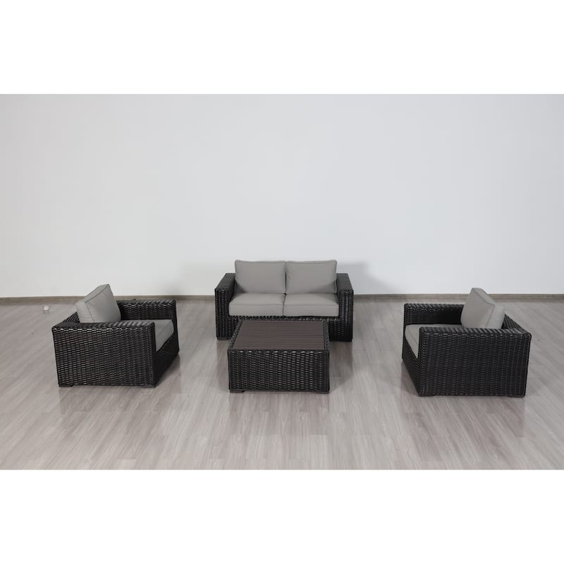 Teva Furniture Santa Monica Espresso Brown Frame Love Seat Set with Cushions. - Grey