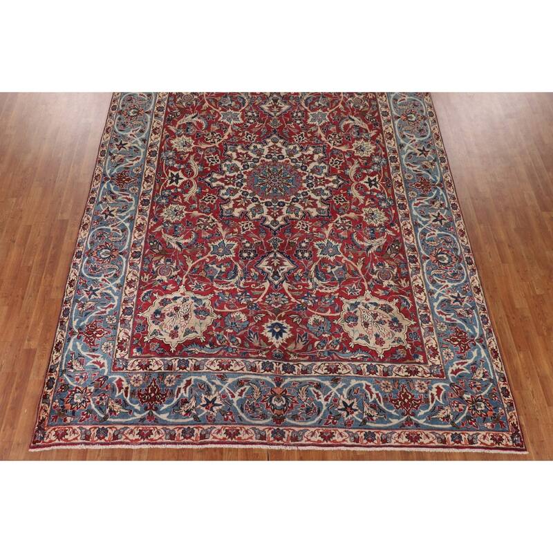 Vegetable Dye Isfahan Persian Antique Area Rug Handmade Wool Carpet - 9'2"x 13'8"
