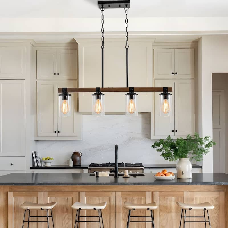 Starsky 4-Light Modern Farmhouse Cluster Chandelier Linear Kitchen Island Light with Cylindrical Glass Shade