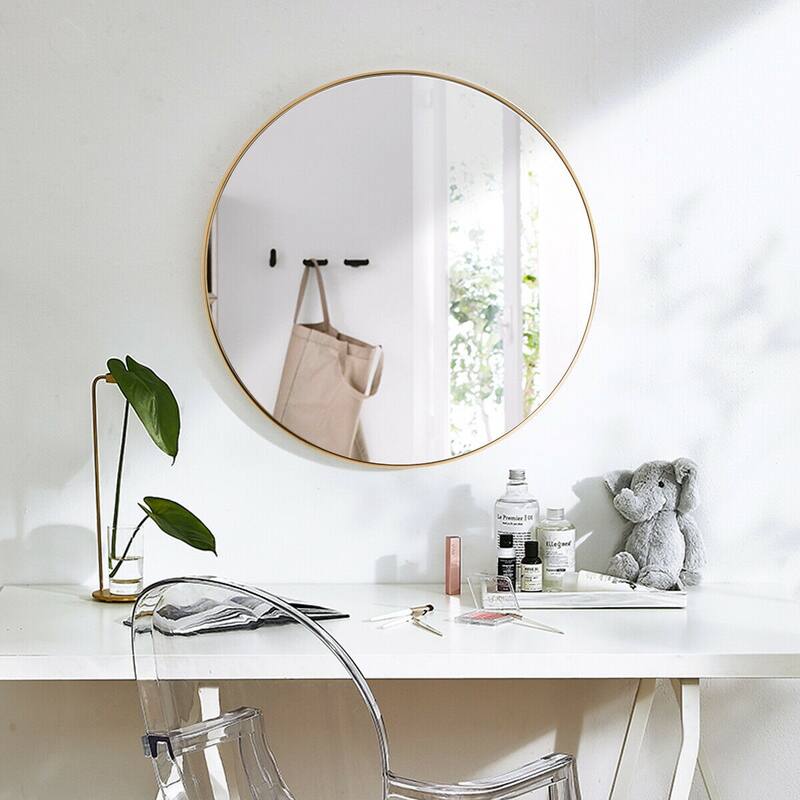 Modern Black Round Wall Mirror for Bathroom and Living Room - 27.5" L × 1.5" W × 27.5" H