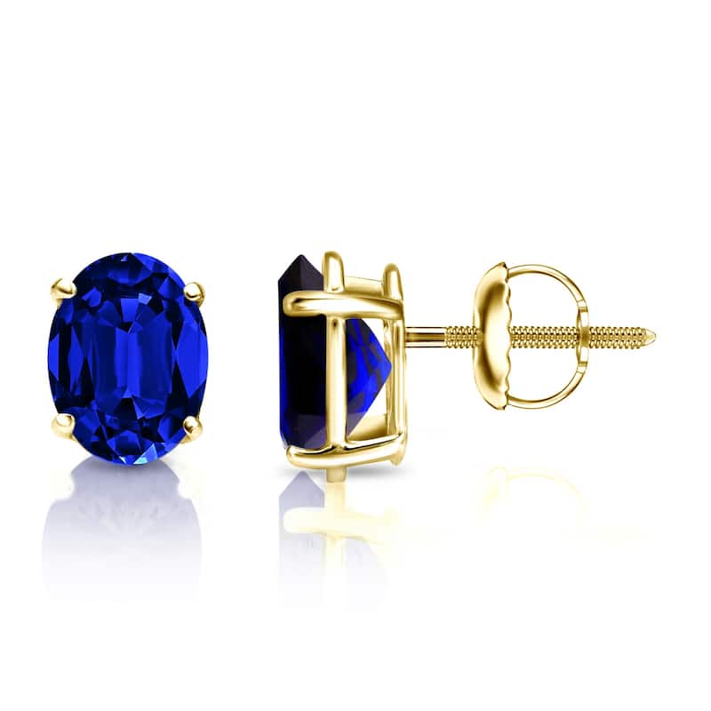 Auriya 14k Gold Lab Grown Gemstone Blue Sapphire Stud Earrings Oval 0.25 to 5.00 ct. tw. 4-Prong Basket Screw-Back - 1.25ct tgw. - Yellow