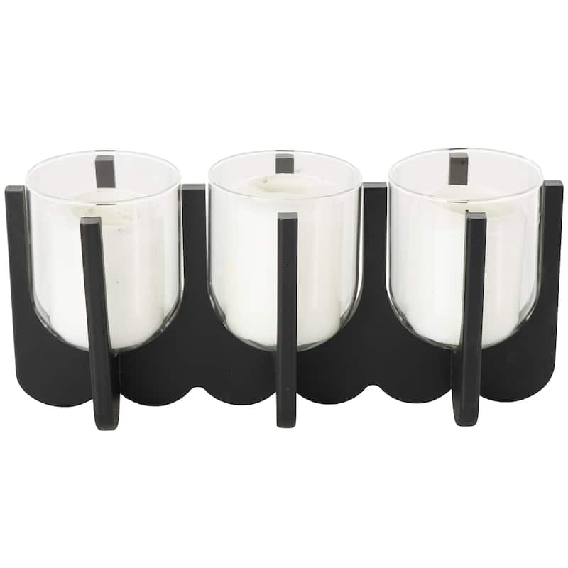 Wooden Hurricane 5 or 3 Slot Candle Holder - Black - Roche River Decor - Black - 14"W, 7"H