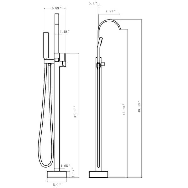 dimension image slide 0 of 2, Floor Mounted Single Handle Clawfoot Tub Faucet with Hand shower - 8" x 48"