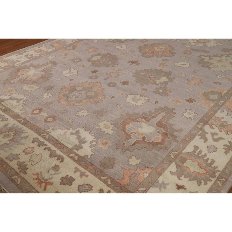Floral Gray Oushak Indian Area Rug Hand-Knotted Wool Carpet - 9'2" x 12'0"