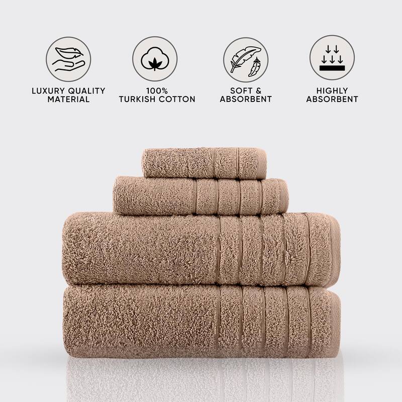 Classic Turkish Towels 4 Piece Cotton Towel Set, Absorbent Hotel & Spa