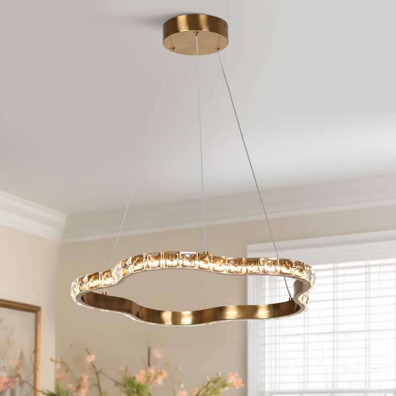 Modern 1-Light LED Crystal Chandelier Round Gold Ceiling Lights for Dining Room - Dia. 19.7" x H 1.5"