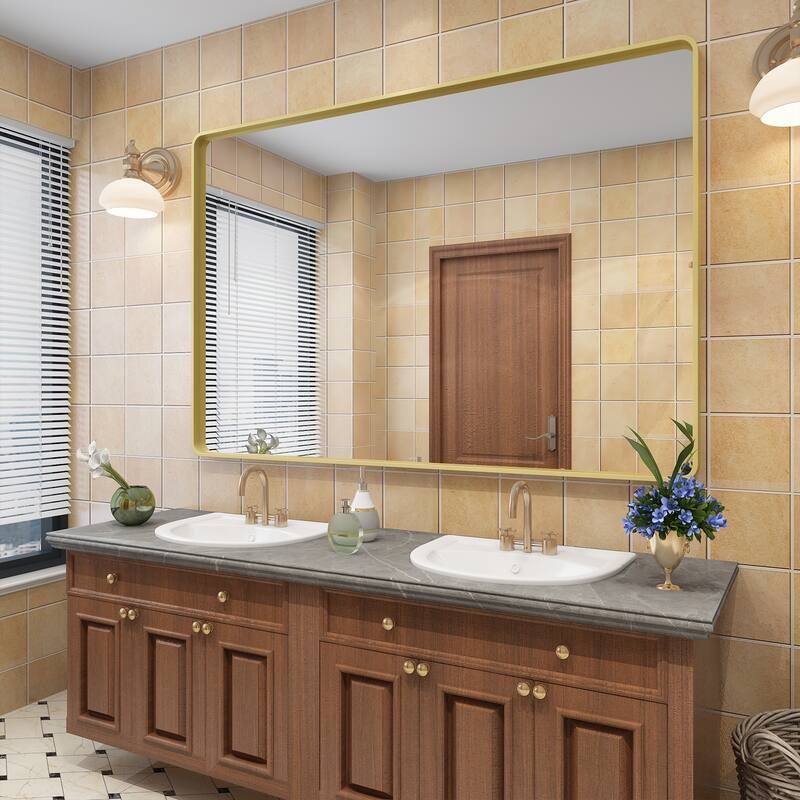 Aluminum alloy Framed Tempered Glass Wall Bathroom Vanity Mirror - 60" x 40" - Gold