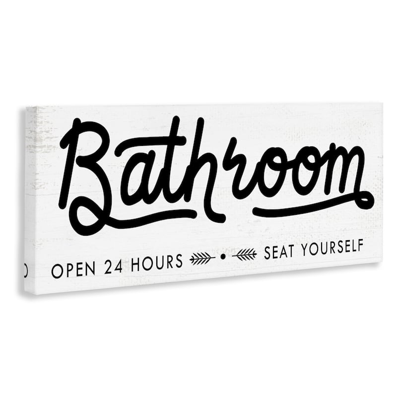 Stupell Seat Yourself Bathroom Sign Minimal Black White Canvas Wall Art
