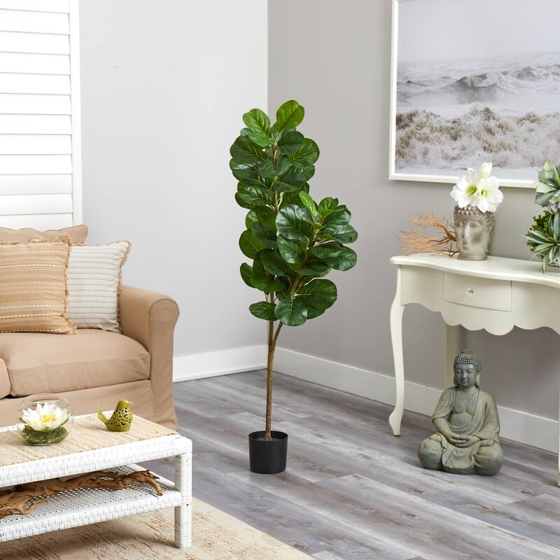 Artificial Fig Tree 4.5ft Indoor Tropical Plant - Realistic Ficus Plant with Planter - Green - 61 Inches and Over