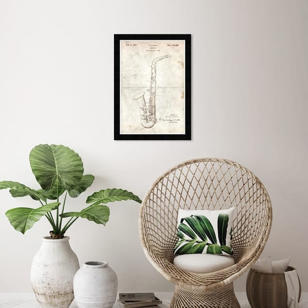 slide 1 of 5, Wynwood Studio 'Saxophone 1937 Parchment' Music and Dance White Wall Art Framed Print 13 x 19