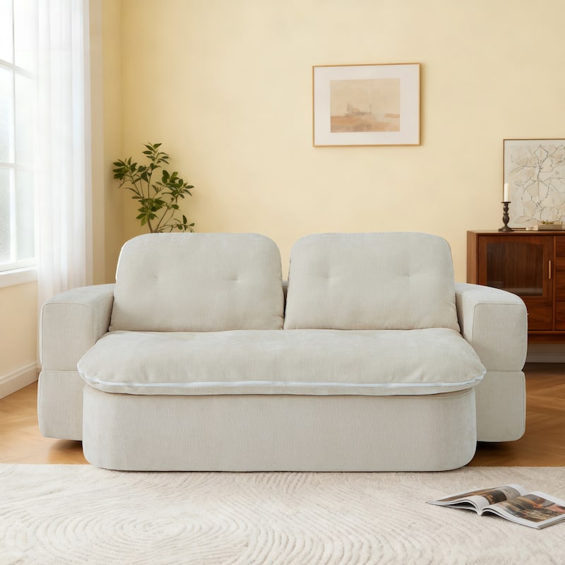 Modern 2-Seater Sofa Sofa Bed with Foldable Sofa Cushions and 2 Throw Pillows, for Living Room and Playroom, Beige