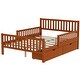 preview thumbnail 60 of 79, Wooden Platform Bed Underbed Storage Bed with Sides Guardrails Spindle Headboard and 2 Drawers 8.98 inch Storage Underneath