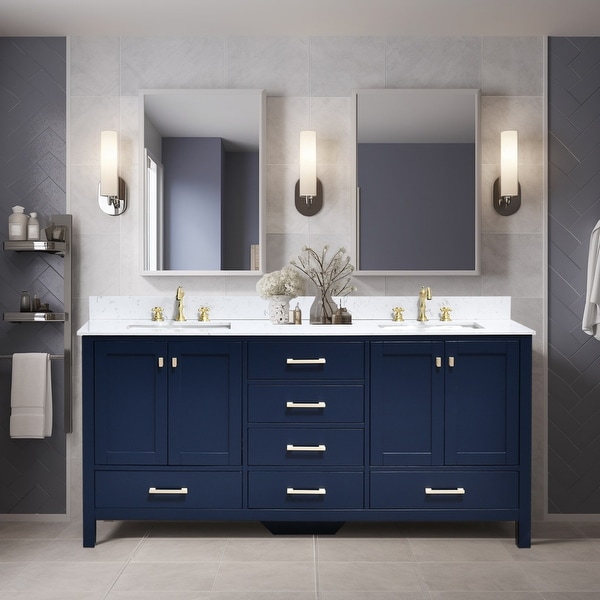 さら72 Prismora 72 in. Midnight Blue Vanity with Top, Double Sinks - On