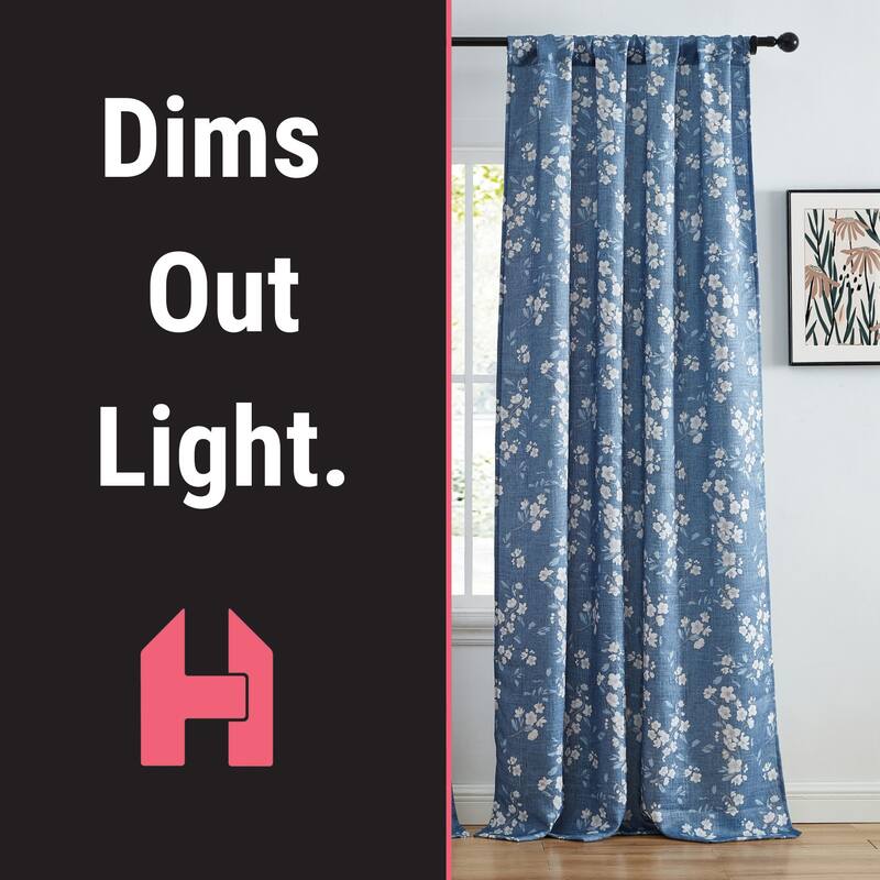 HLC.me Ashley Floral Patterned Light Blocking Curtain Rod Pocket Pole Top Panels - Set of 2