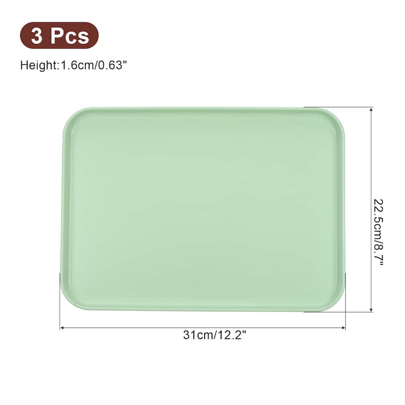 3Pcs 12.2"x8.7" Plates Rectangular Dinner Plates Reusable - Green