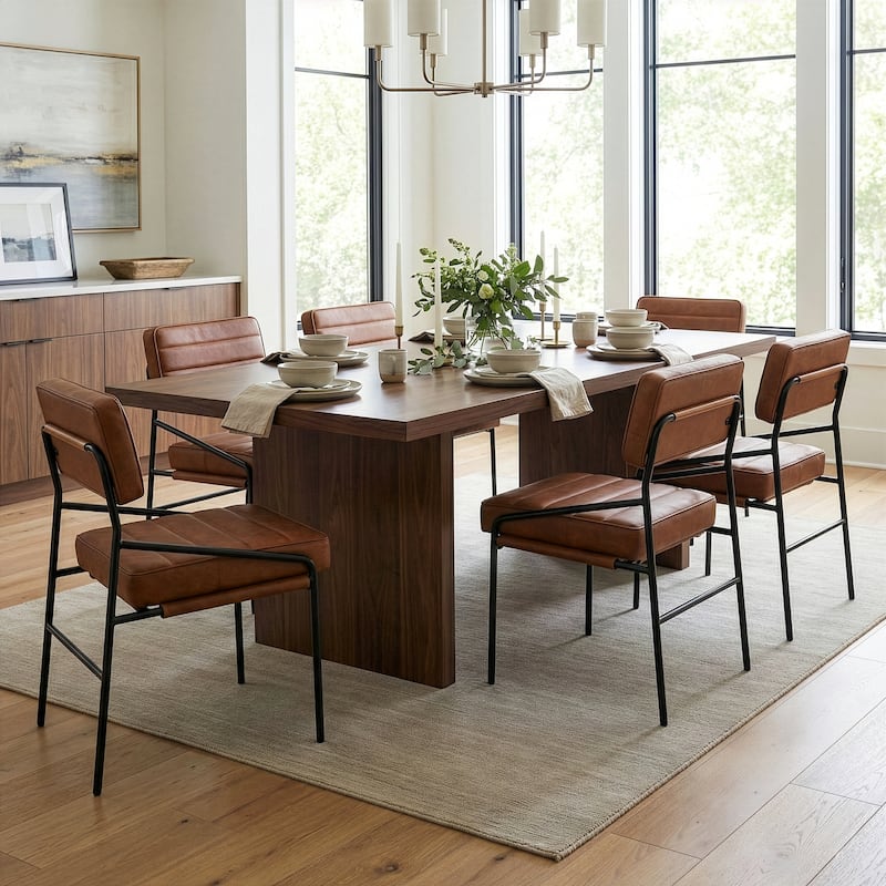 Becker Brown Faux Leather Dining Chair with Black Iron Legs