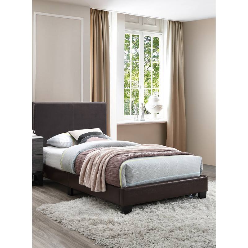 Transitional Style 1pc Twin Size Bed Set Adjustable Headboard Brown Finish