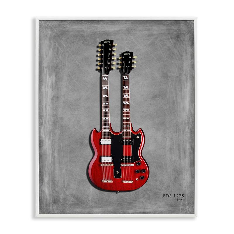 Stupell Red Double Neck Guitar Framed Giclee Art Design By Mark Rogan - 16 x 20 - White