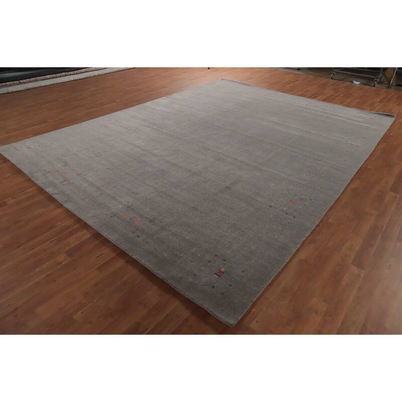Hand Knotted Oriental 100% Wool Carpet Tribal Tribal Greys & Charcoal Gabbeh Area Rug - 12' 1'' X 9' 1''
