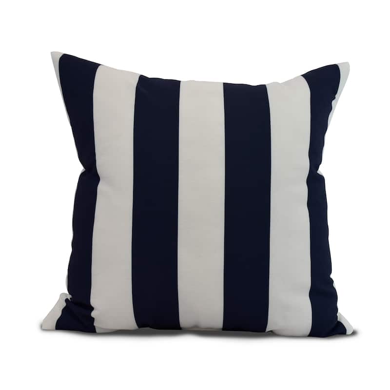 16 x 16 Inch Rugby Stripe Stripe Print Outdoor Pillow - Navy
