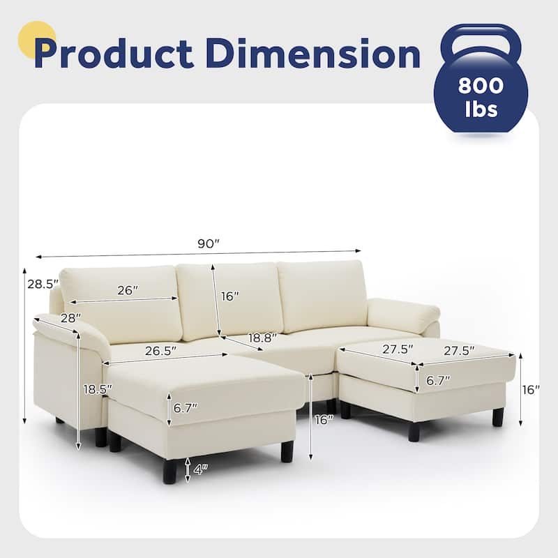 U-Shaped Chenille Upholstered Modular Sectional Sofa Couch with 2 Ottomans