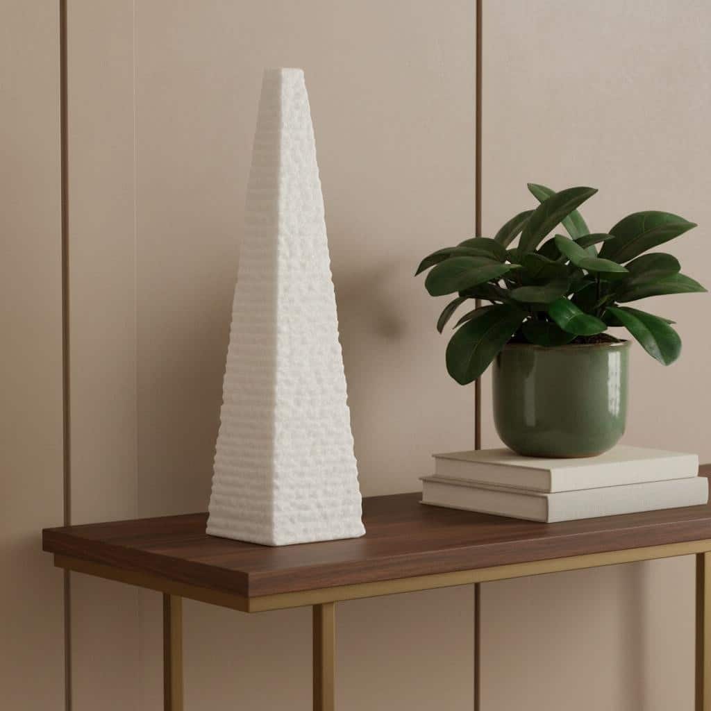 HomeRoots 13" White Marble Obelisk Tabletop Sculpture - 4.00 in. x 13.00 in. x 4.00 in.