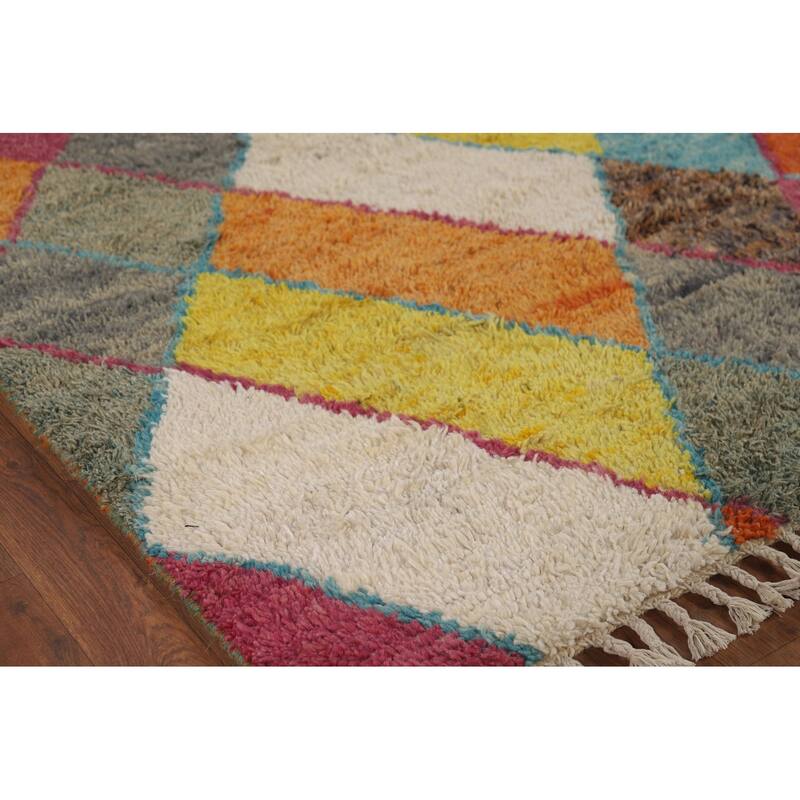 Hand Knotted Oriental 100% Wool Carpet Modern All-Over Multi-Colored Moroccan Area Rug - 6' 3'' X 4' 0''