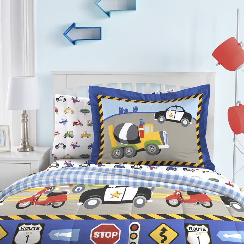 Dream Factory Trucks and Tractors Twin-size 5-piece Bed in a Bag with Sheet Set