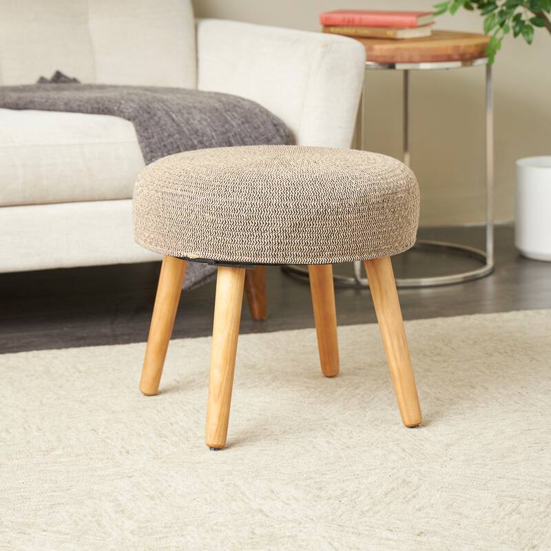 Polyester Chevron Textured Stool with Brown Wooden Legs - Brown - Roche River Decor