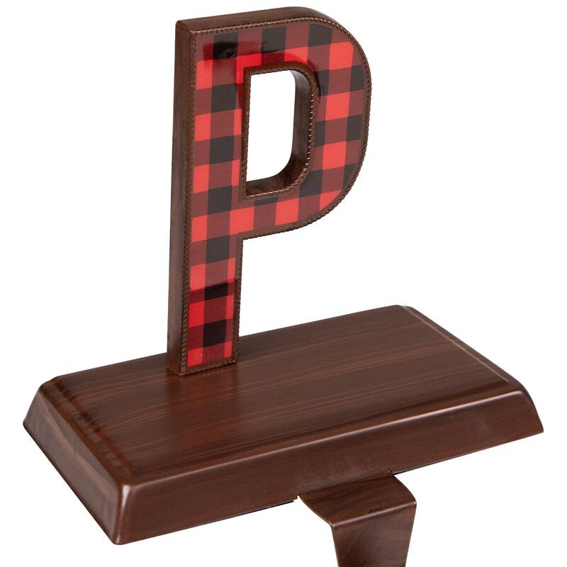 Set of 5 Red Black Buffalo Plaid "PEACE" Christmas Stocking Holder 6"