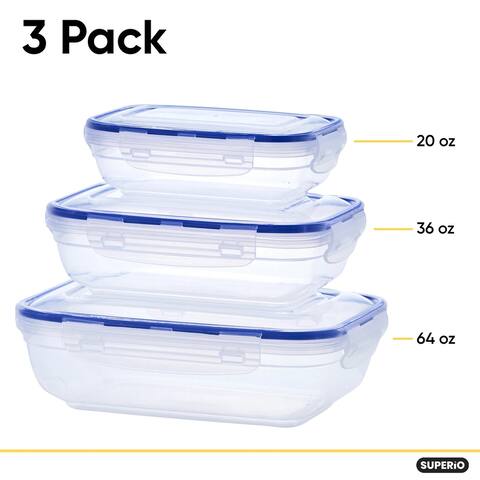 3 Pack Shallow Rectangular Sealed Containers - 20 oz., 36 oz.,64 oz.