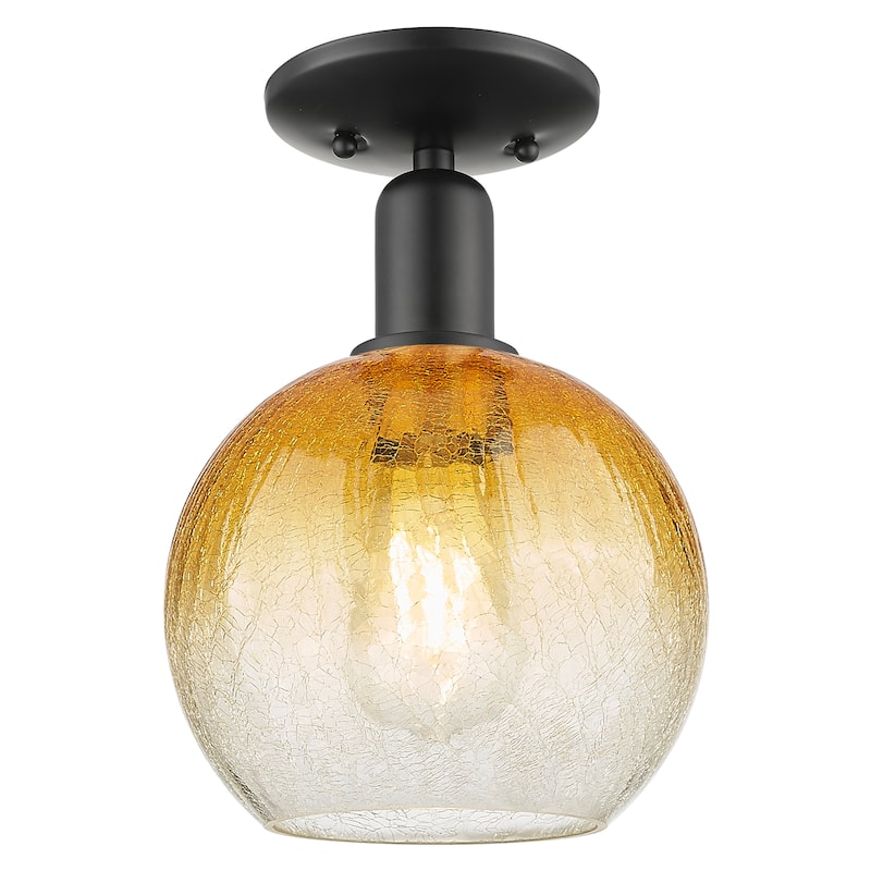 Innovations Lighting Downtown Urban - Brookhaven Globe - 1 Light 8" Semi-Flush Mount Light - Amber Shade/Matte Black