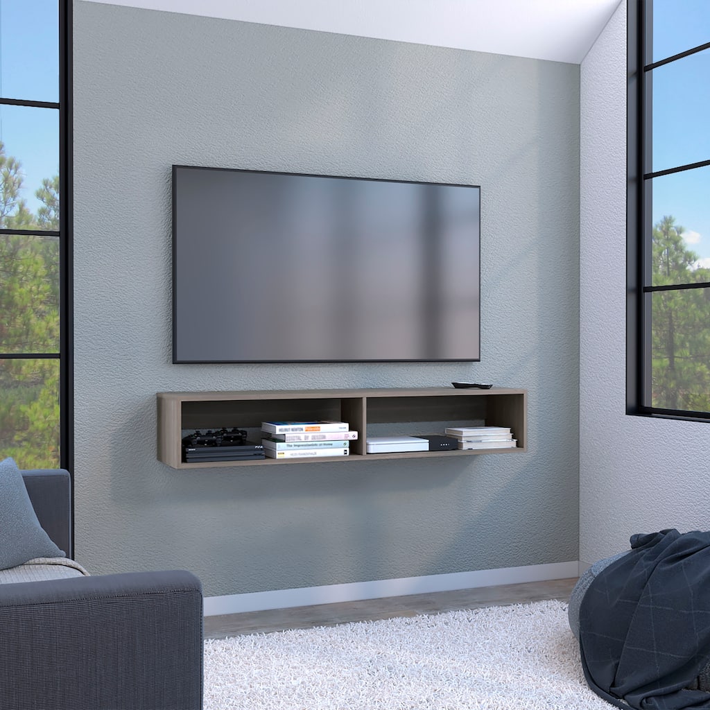 Wall-Mounted 59" Floating TV Stand, Cable Management, 2 Media Compartments, Modern Floating Shelf for Living Room