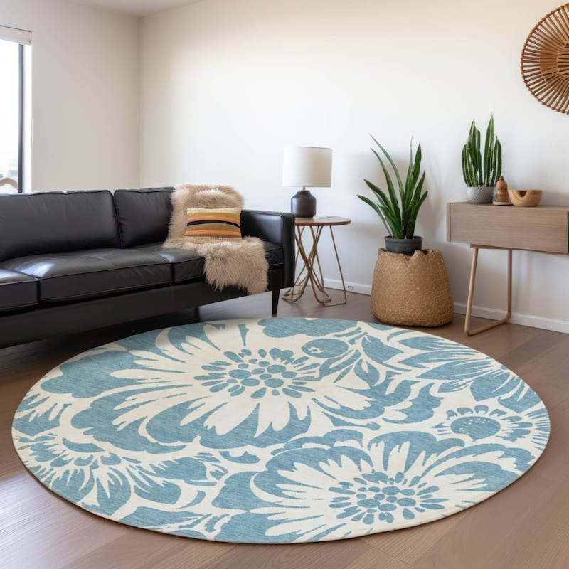 Premium Washable Super Soft Modern Floral Mayfield Rug - Denim - 8' x 8'