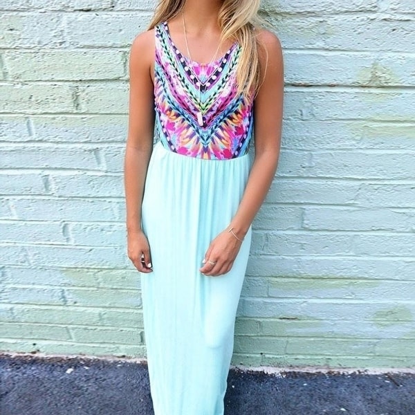 blue sleeveless maxi dress