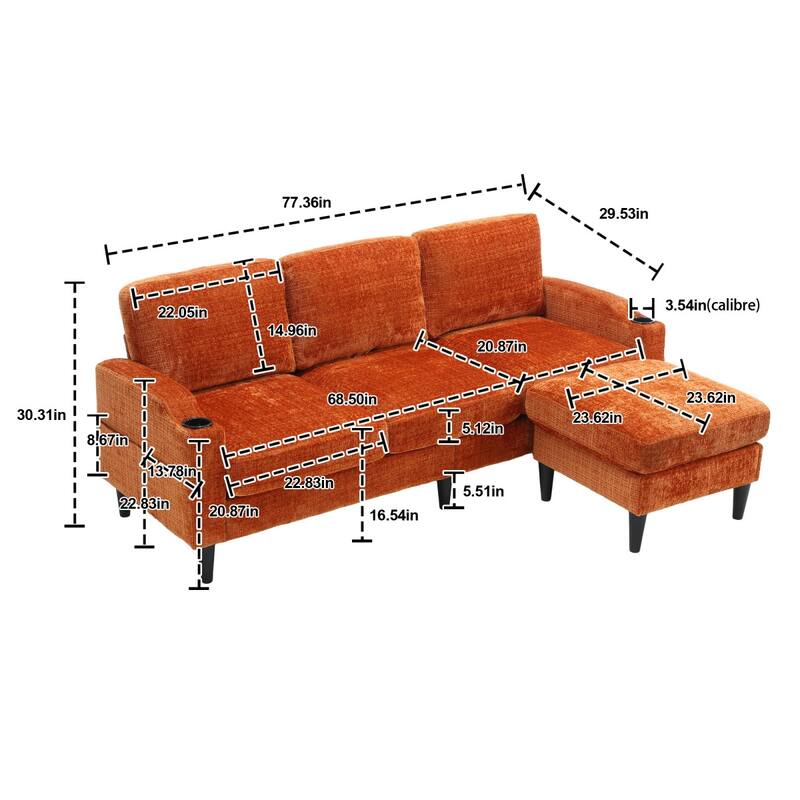 Convertible Sectional Sofa Couch, L-Shape Cozy Sofa Couch Set 4 Seat Sofa Sectional with Storage Ottoman for Living Room