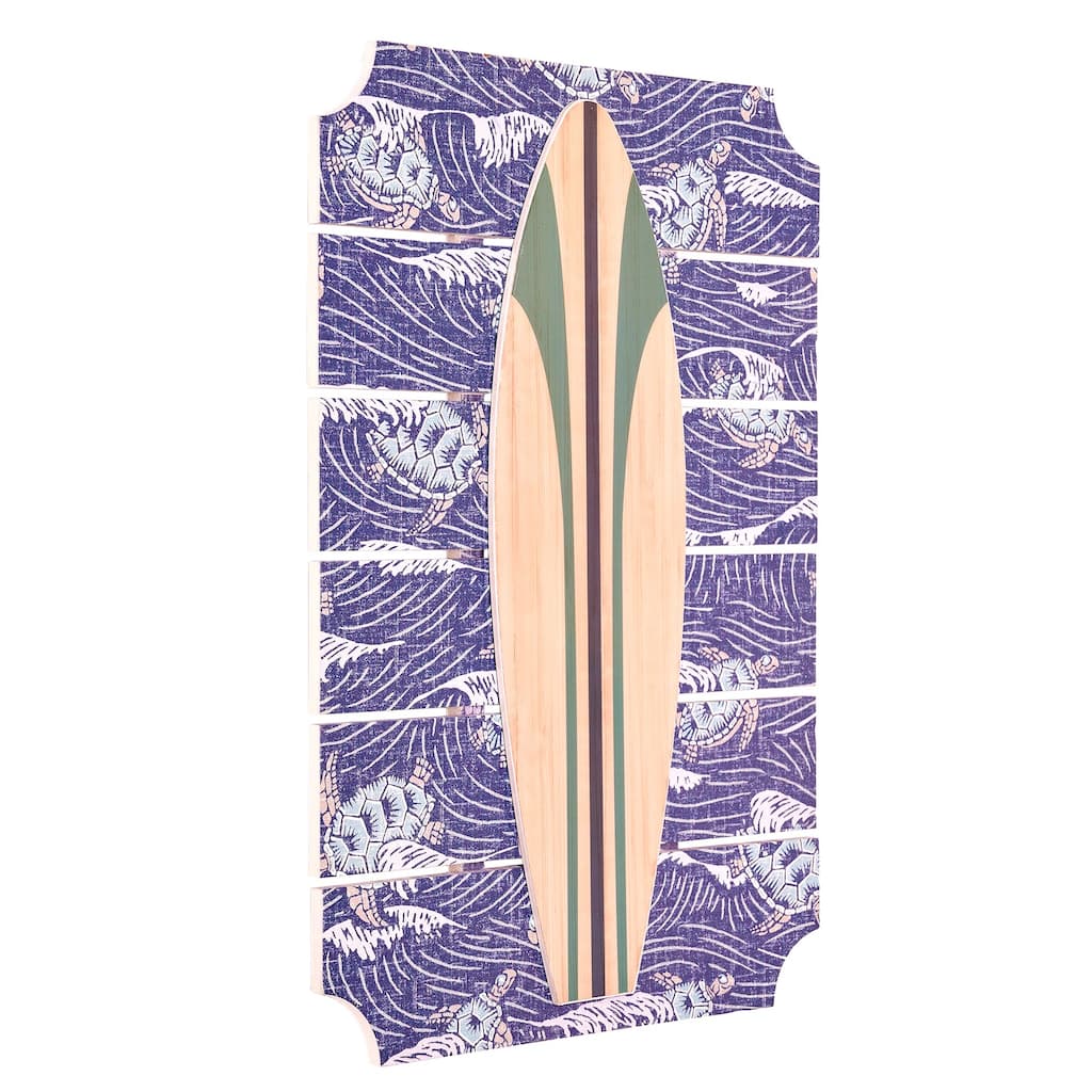 Kona Coast by Reyn Spooner HONU 'AUKAI Horizon Blue Surf Board on Plank Wall Art - 14" x 20"