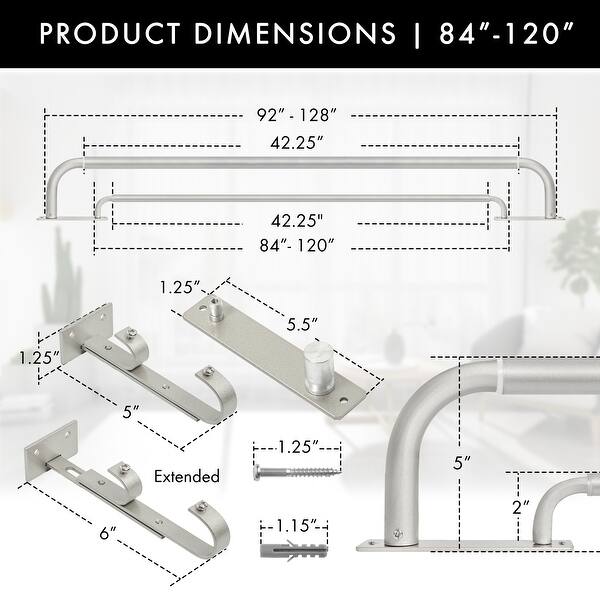 dimension image slide 10 of 21, Meriville Double Wrap Around Blackout Curtain Rod Set - 1-inch Diameter Front Rod and 5/8-inch Diameter Back Rod