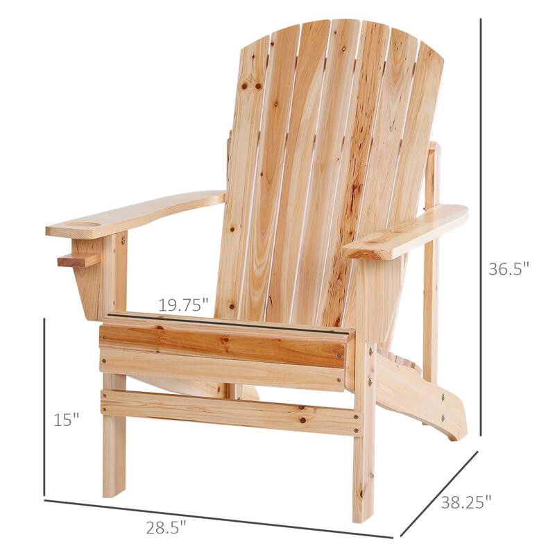 Outsunny Oversized Fir Wood Adirondack Chair with Cup Holder