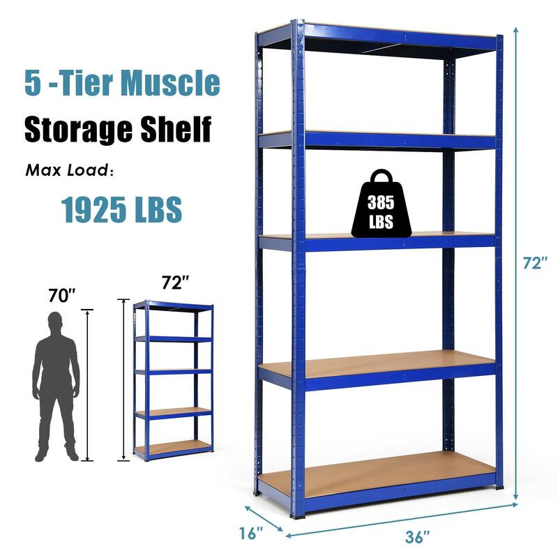 Set of 2 Navy 5-Tier Adjustable Storage Shelf Rack Heavy Duty Garage Utility Room Organizer - 36" x 16" x 72" (L x W x H)