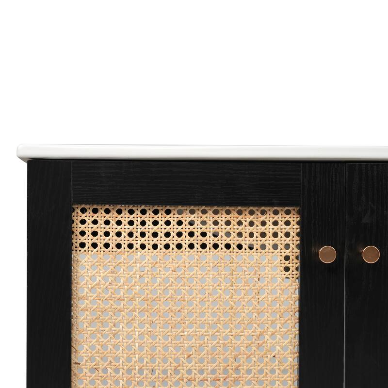 30-Inch Bathroom Vanity Crafted From Natural Materials, Featuring Handmade Rattan Doors And Soft-Closing Mechanisms