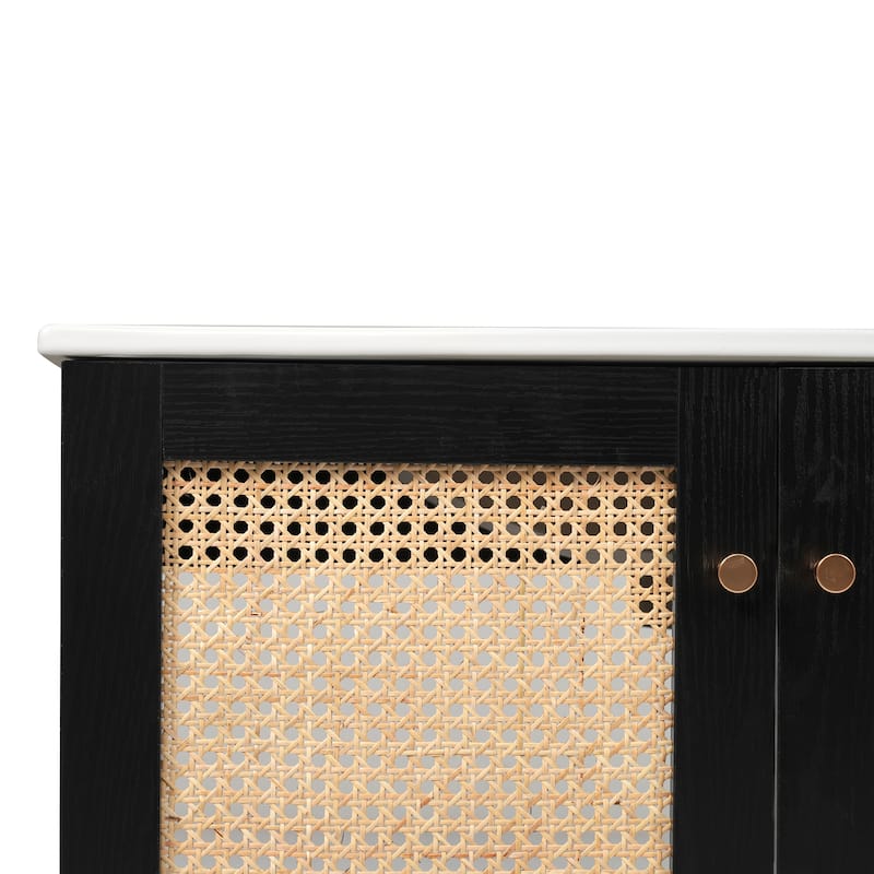 GDFStudio - Lilia Wood & Rattan 30" Bathroom Vanity with Handmade Doors & Soft-Close Design