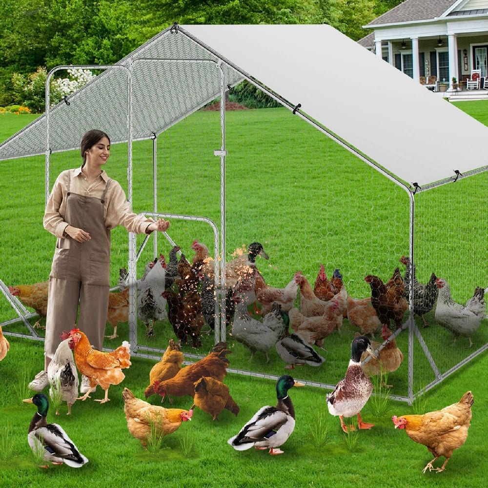 Large Metal Chicken Coop with Waterproof Cover