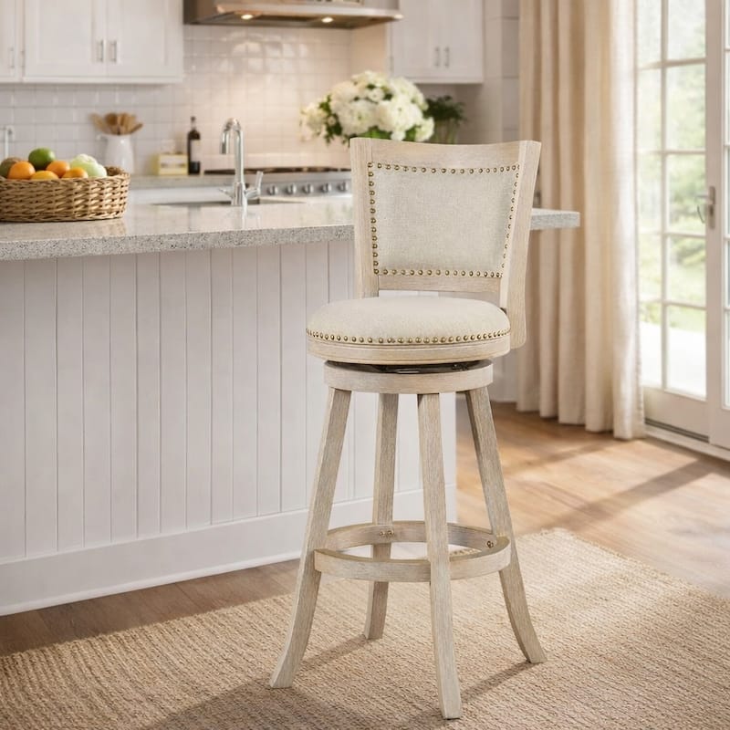 Melrose Wood Upholstered Swivel Counter Barstool