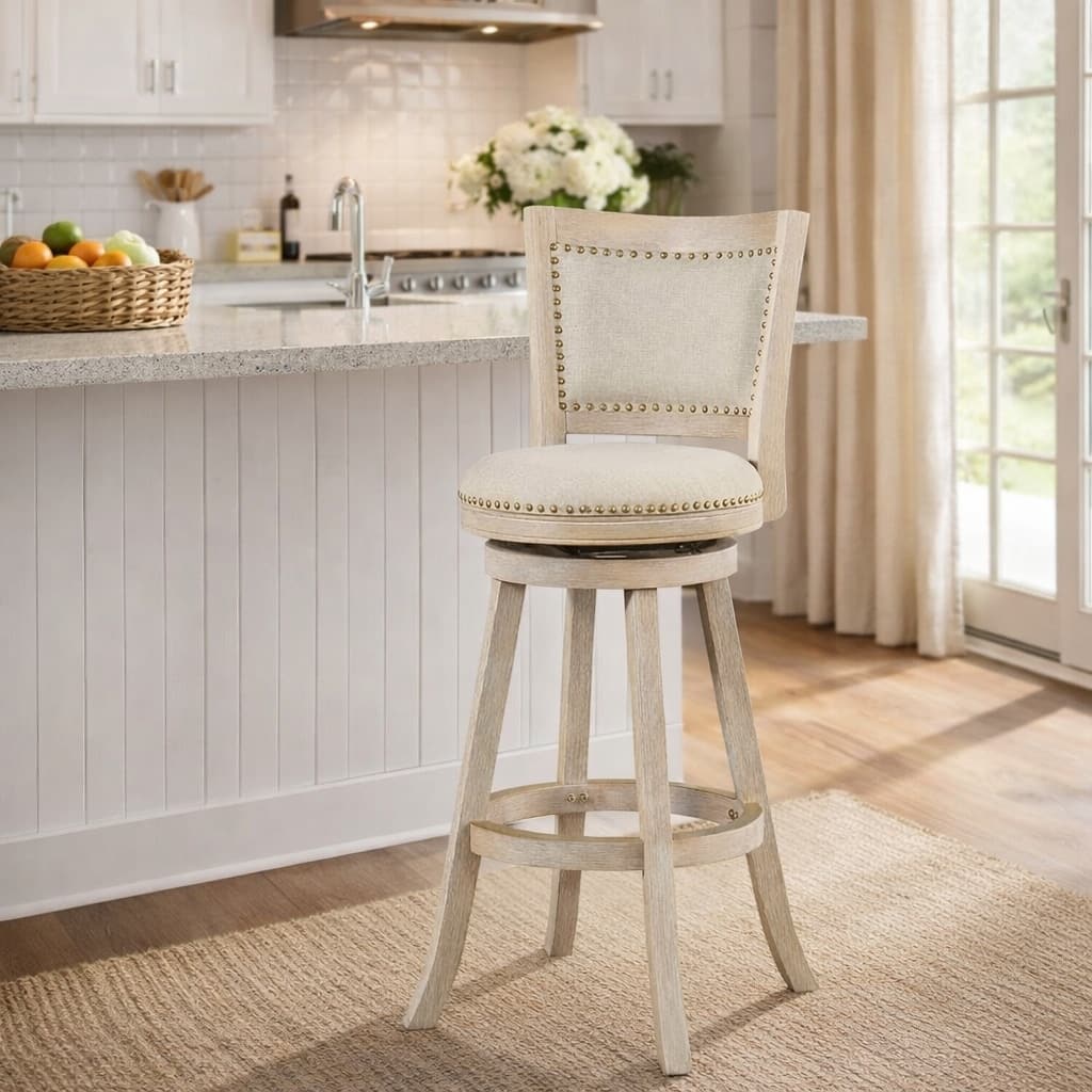 Melrose Wood Upholstered Swivel Counter Barstool