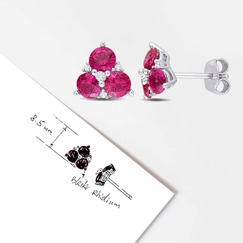 Miadora 1 7/8ct TGW Created Ruby and Created White Sapphire Earrings Sterling Silver